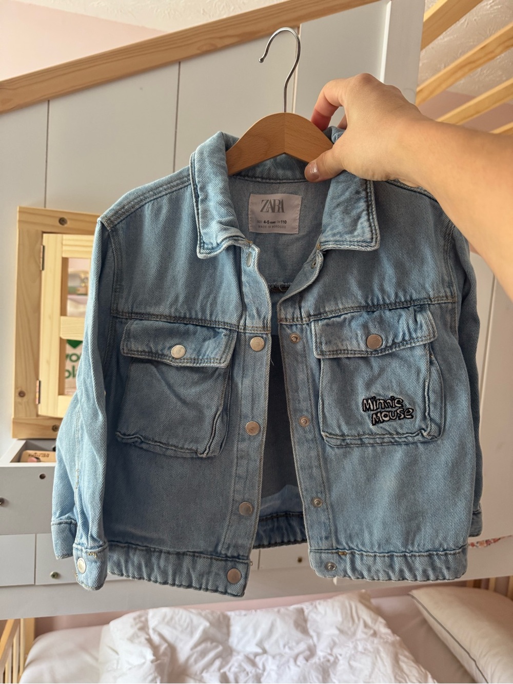 Zara Light Blue Kids Denim Jacket with Minnie Mouse Patch